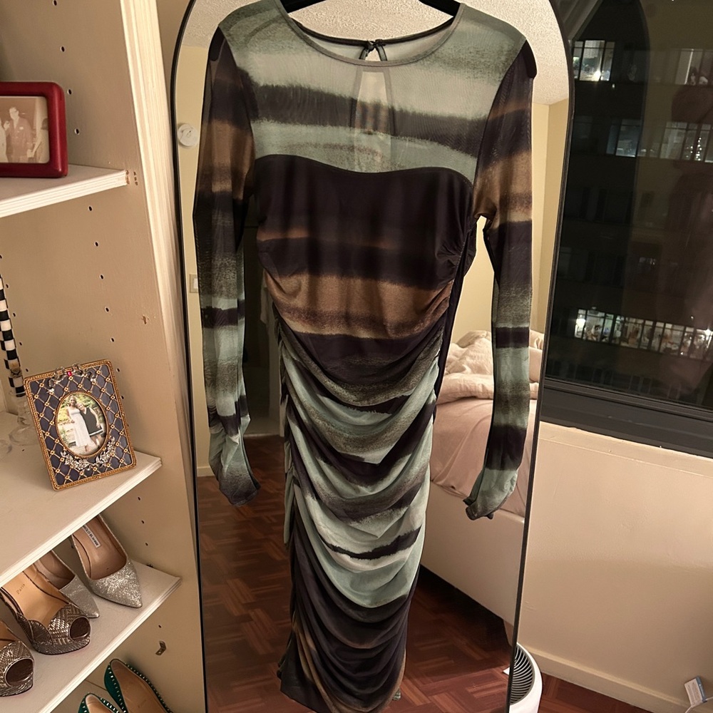 Anthropologie Ruched Long-Sleeve Midi Dress